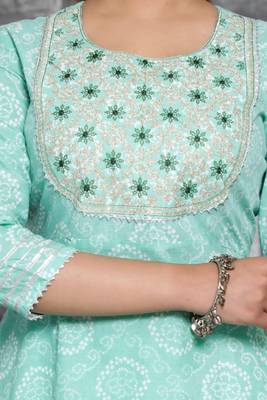 Cotton bandhej printed ethnic kurti pant dupatta 3