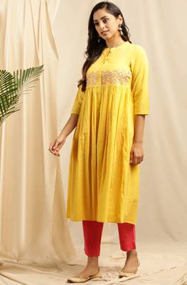 Yellow embroidered cotton kurtas-and-kurtis 2