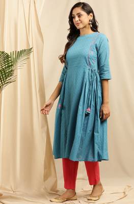Blue embroidered cotton kurtas-and-kurtis 2