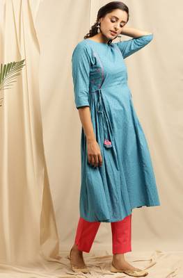 Blue embroidered cotton kurtas-and-kurtis 3
