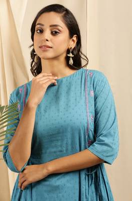 Blue embroidered cotton kurtas-and-kurtis 5