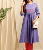 Purple embroidered cotton kurtas-and-kurtis