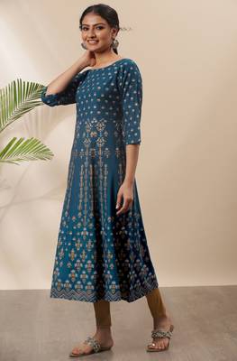 Blue printed rayon kurtas-and-kurtis 2