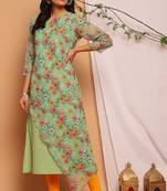 Janasya Green printed crepe kurtas-and-kurtis