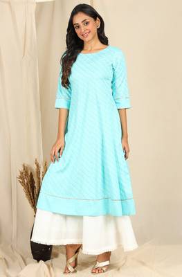 Turquoise printed rayon kurtas-and-kurtis 2