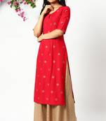 Pink printed rayon kurtas-and-kurtis
