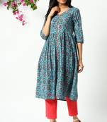 Blue printed cotton kurtas-and-kurtis