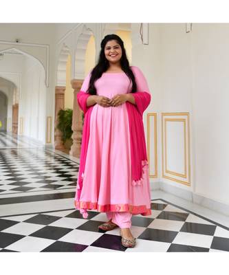 Pink Flamingo Rayon Anarkali Set 1