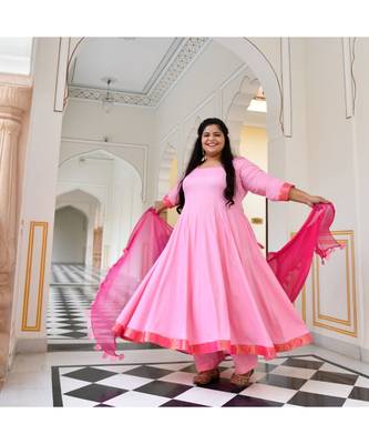 Pink Flamingo Rayon Anarkali Set 3