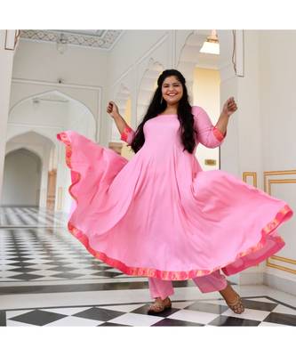 Pink Flamingo Rayon Anarkali Set 4
