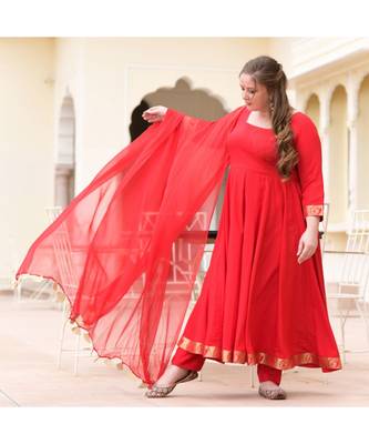 Red Sunbird Rayon Anarkali Set 2