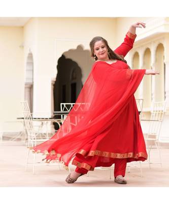 Red Sunbird Rayon Anarkali Set 3