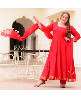 Red Sunbird Rayon Anarkali Set 1
