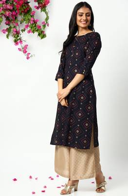Navy-blue printed rayon kurtas-and-kurtis 2