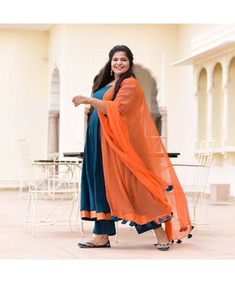 Ocean Bluebird Rayon Anarkali Set 2