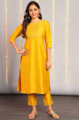 Janasya Mustard plain silk salwar 1
