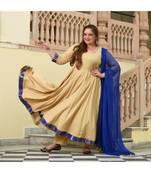 Beige Blue Winged Rayon Anarkali Set
