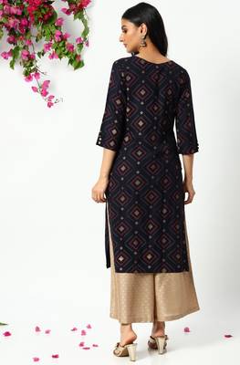 Navy-blue printed rayon kurtas-and-kurtis 4
