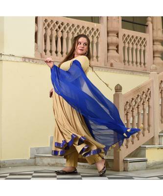 Beige Blue Winged Rayon Anarkali Set 3