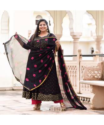 Woodsmoke Black Bandhani Anarkali Set 5