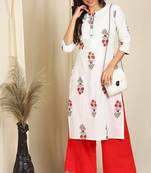 White printed cotton kurtas-and-kurtis