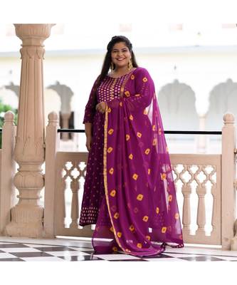 Pansy Purple Bandhani Anarkali Set 1