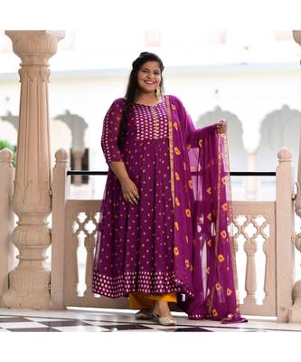 Pansy Purple Bandhani Anarkali Set 2