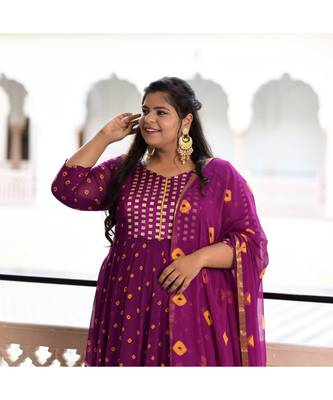 Pansy Purple Bandhani Anarkali Set 3