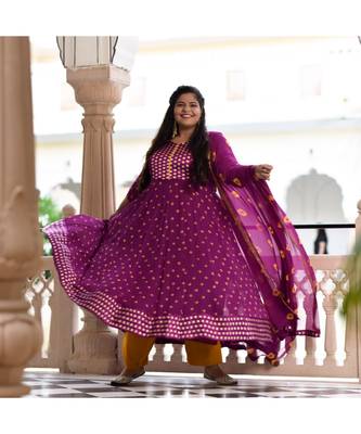 Pansy Purple Bandhani Anarkali Set 4