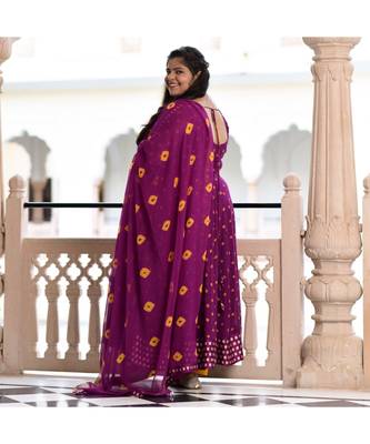 Pansy Purple Bandhani Anarkali Set 5
