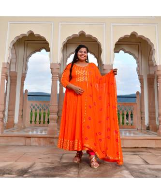 Bright Orange Bandhani Anarkali Set 1