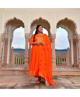 Bright Orange Bandhani Anarkali Set 2