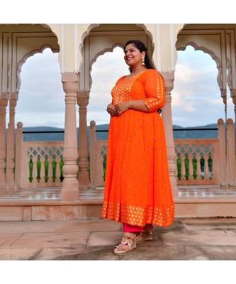 Bright Orange Bandhani Anarkali Set 4