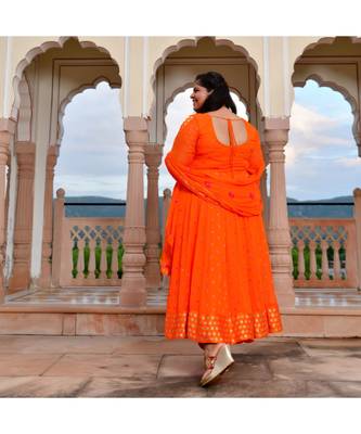 Bright Orange Bandhani Anarkali Set 5