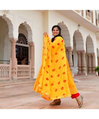 Bright Sunny Yellow Bandhani Anarkali Set 2