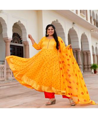 Bright Sunny Yellow Bandhani Anarkali Set 3