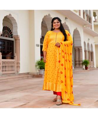 Bright Sunny Yellow Bandhani Anarkali Set 4