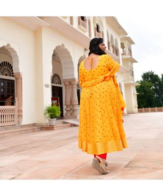 Bright Sunny Yellow Bandhani Anarkali Set 5
