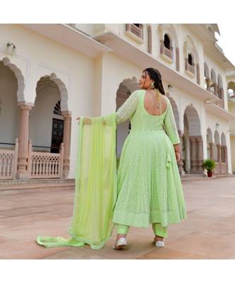 Spring Bud Green Chikan Anarkali Set 4