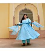 Day Sky Blue Chikan Anarkali Set