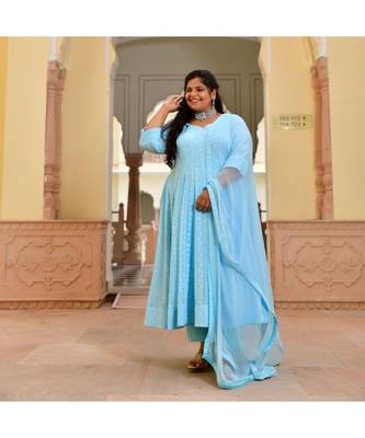 Day Sky Blue Chikan Anarkali Set 2
