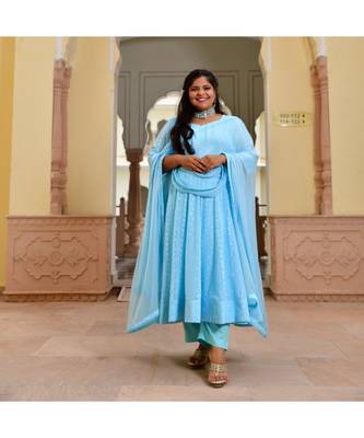 Day Sky Blue Chikan Anarkali Set 3