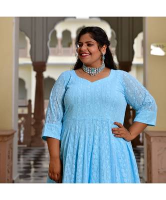 Day Sky Blue Chikan Anarkali Set 4