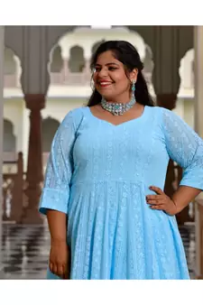 Day Sky Blue Chikan Anarkali Set