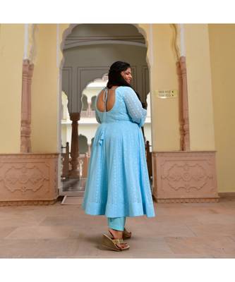 Day Sky Blue Chikan Anarkali Set 5