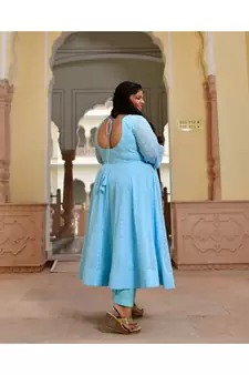 Day Sky Blue Chikan Anarkali Set