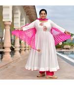 Rose White Pure Georgette Gota Anarkali With Leheriya Dupatta & Pants