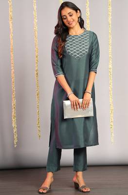 Grey plain silk salwar 1