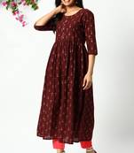 Brown printed cotton kurtas-and-kurtis