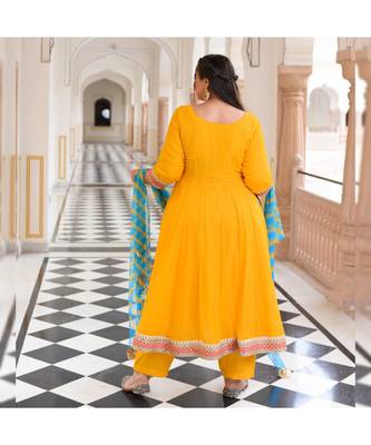 Sunflower Yellow Pure Georgette Gota Anarkali With Leheriya Dupatta & Pants 5